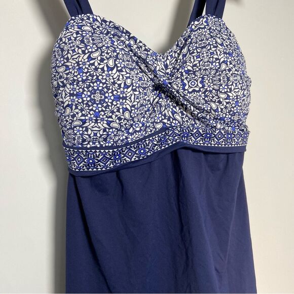 Lands End Swim Dress Underwire Blue White Modest Coastal Grandma  Beach Size 6D - Picture 2 of 9